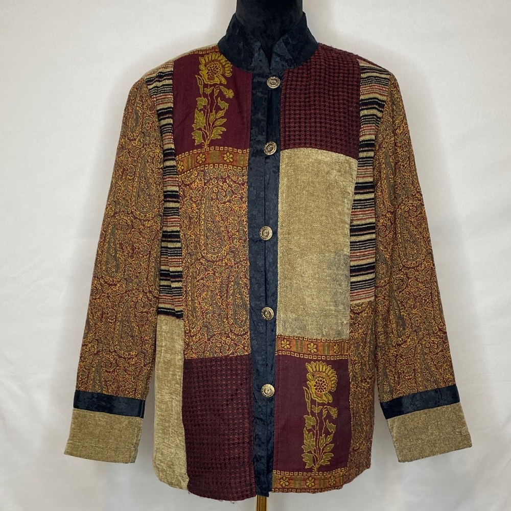 Vintage 90’s White Stag Tapestry Patchwork Mandarine Collar Button-Down Jacket